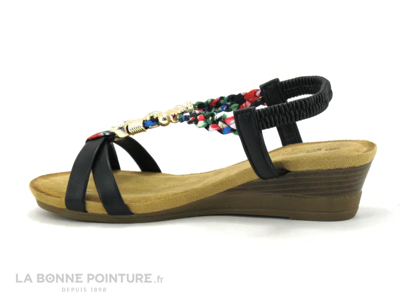 Achat chaussures Bahia Blue Femme Sandale et Nu-pieds, vente Bahia Blue BL230619 noir - Tresse multicolore - Sandale talon compe