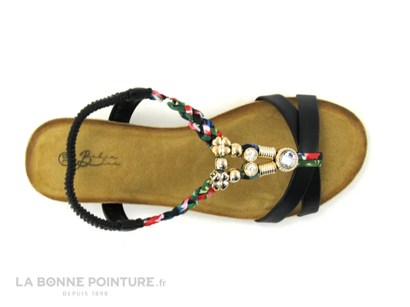 Achat chaussures Bahia Blue Femme Sandale et Nu-pieds, vente Bahia Blue BL230619 noir - Tresse multicolore - Sandale talon compe