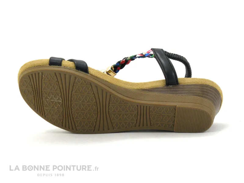 Achat chaussures Bahia Blue Femme Sandale et Nu-pieds, vente Bahia Blue BL230619 noir - Tresse multicolore - Sandale talon compe