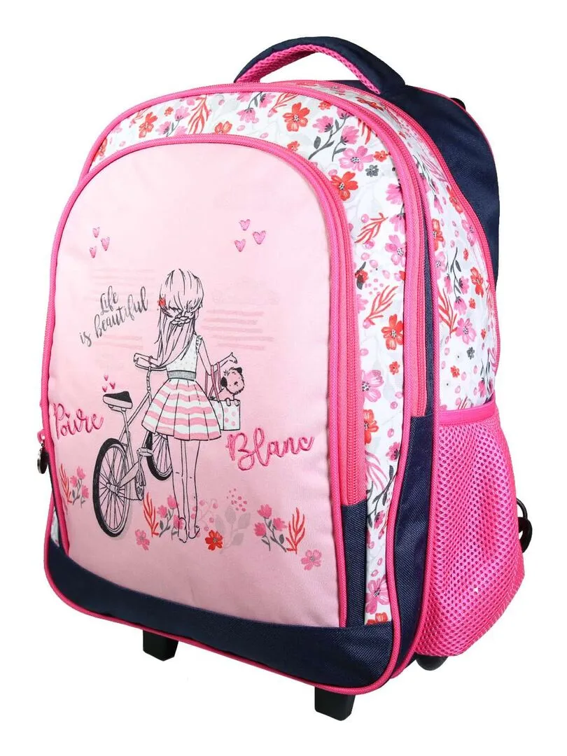 BAGTROTTER Sac à dos à roulettes 43 cm Poivre Blanc Rose Vélo - Rose