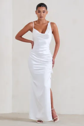 Belonging | Robe longue blanche froncé à col asymétrique