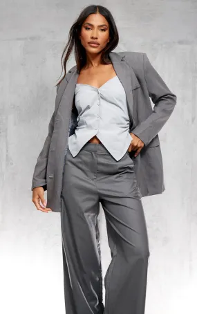 Blazer oversize texturé gris à épaulettes rembourrées