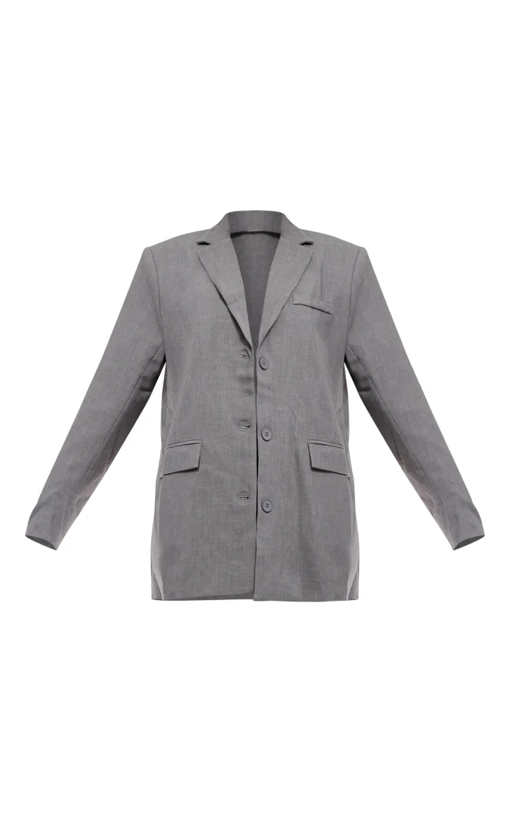 Blazer oversize texturé gris à épaulettes rembourrées