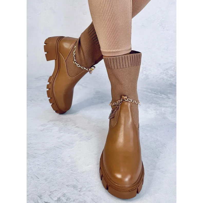 Bottines chaussettes Mona Kaki brun