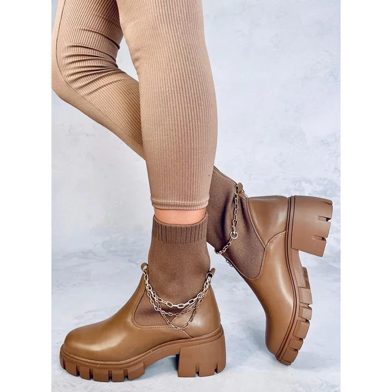 Bottines chaussettes Mona Kaki brun