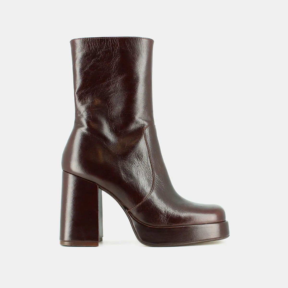 Bottines à talons et à bouts carrés en cuir vieilli chocolat pour Femme | Jonak