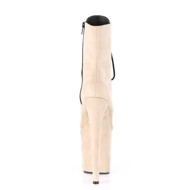 Chaussure de pole dance aspect daim beige à talon aiguille 20 cm, lacet et plateforme haute