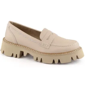 Chaussures en cuir, mocassins femme à talons et plateforme, beige Filippo DP6088