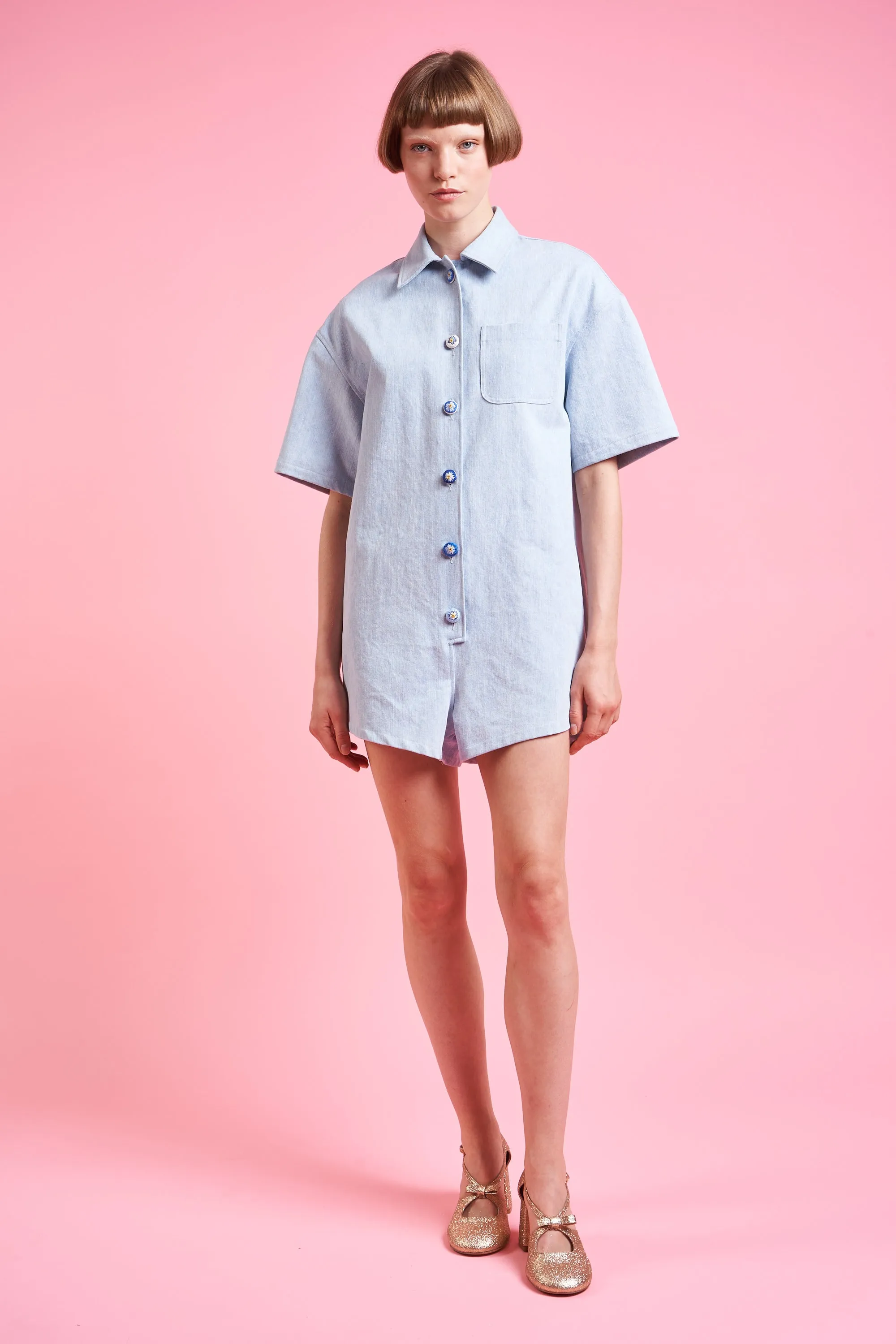 Combi-short coupe ample en denim