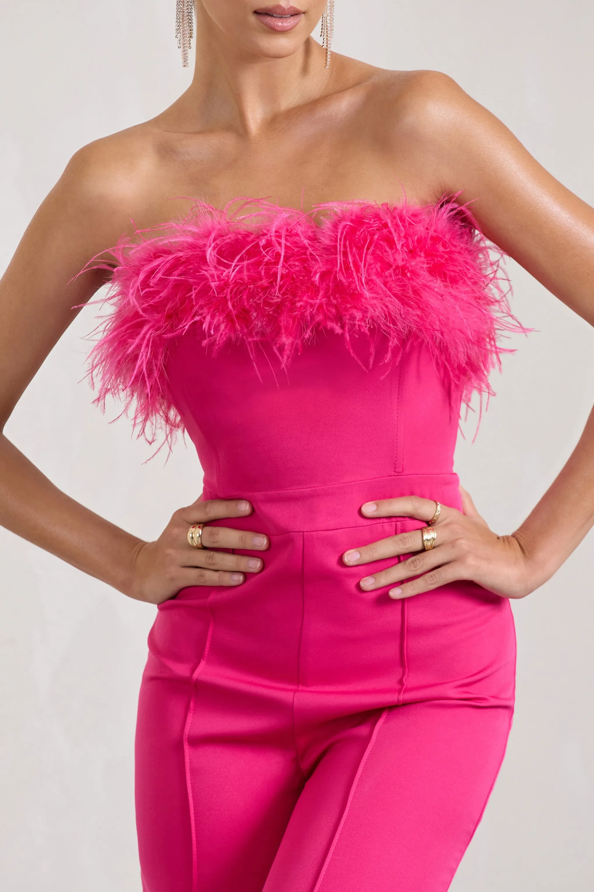 First Class | Combinaison large bandeau avec plumes de couleur rose vif