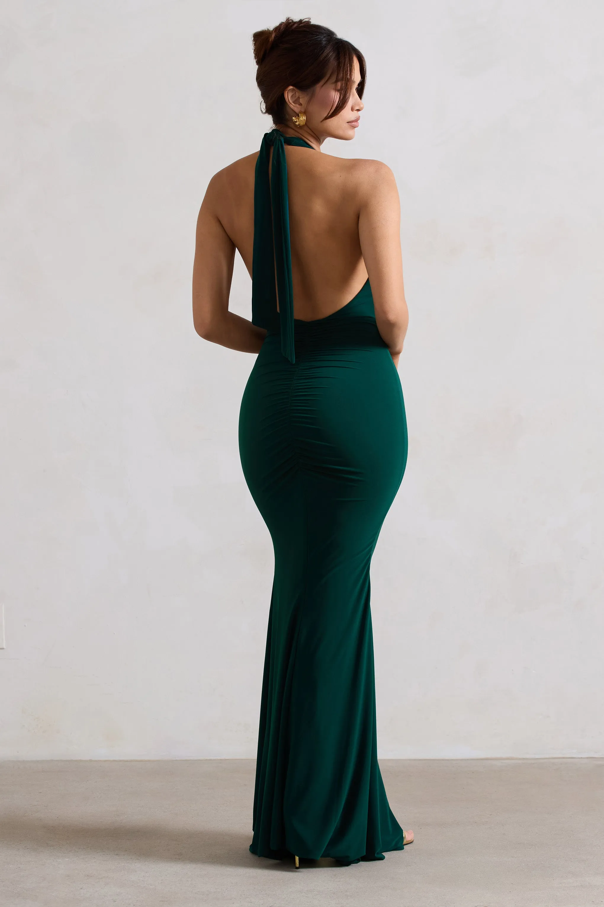 Glamour | Robe longue verte a decollete plongeant V et fente