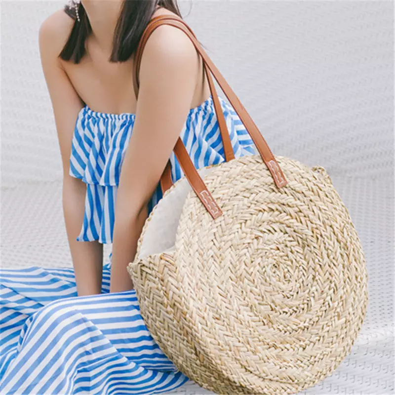 Grand Sac Fourre Tout Rond en Paille TROPICAN