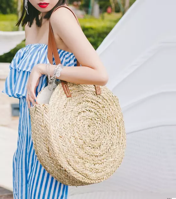 Grand Sac Fourre Tout Rond en Paille TROPICAN