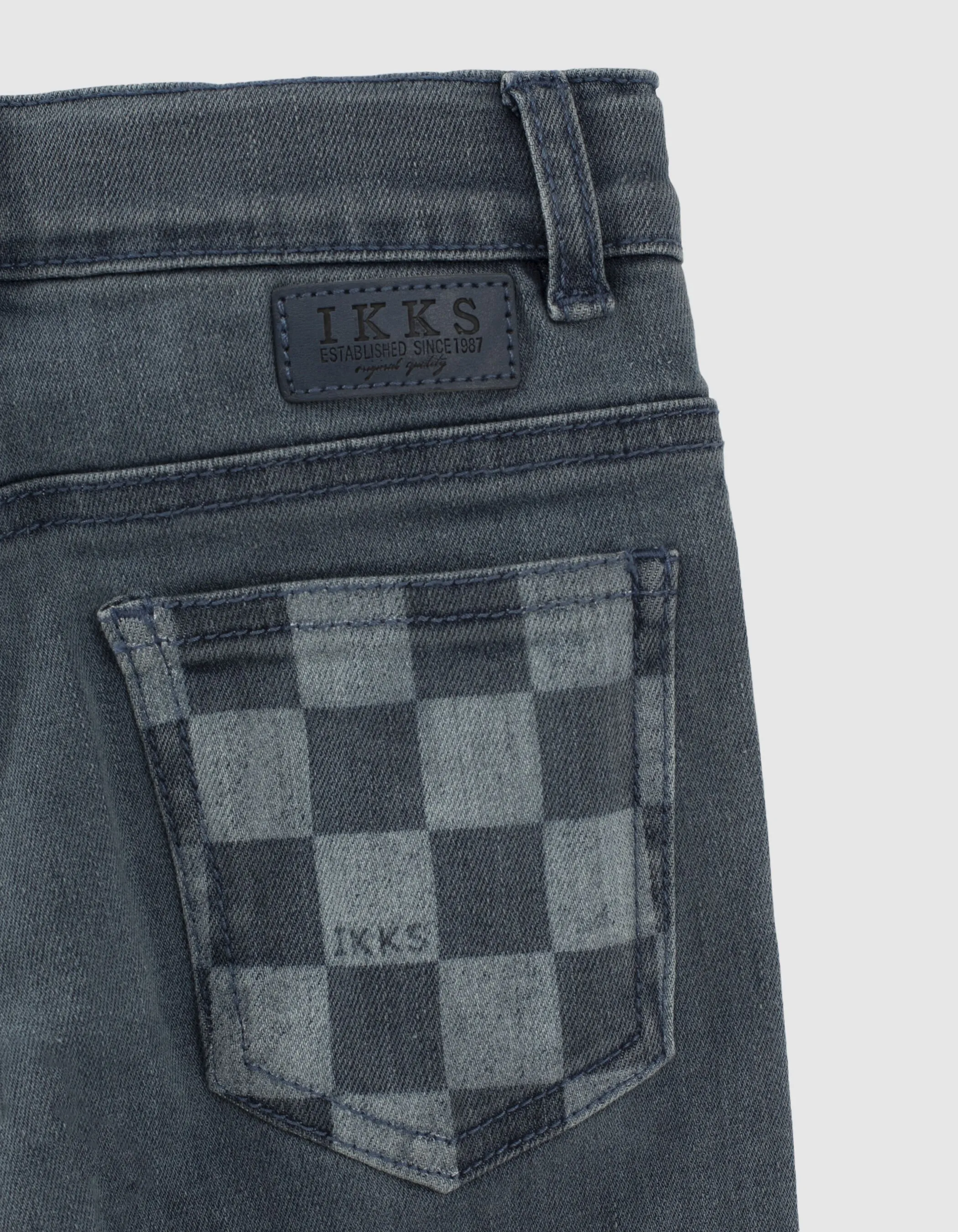 Jean skinny blue grey damier poche dos garçon