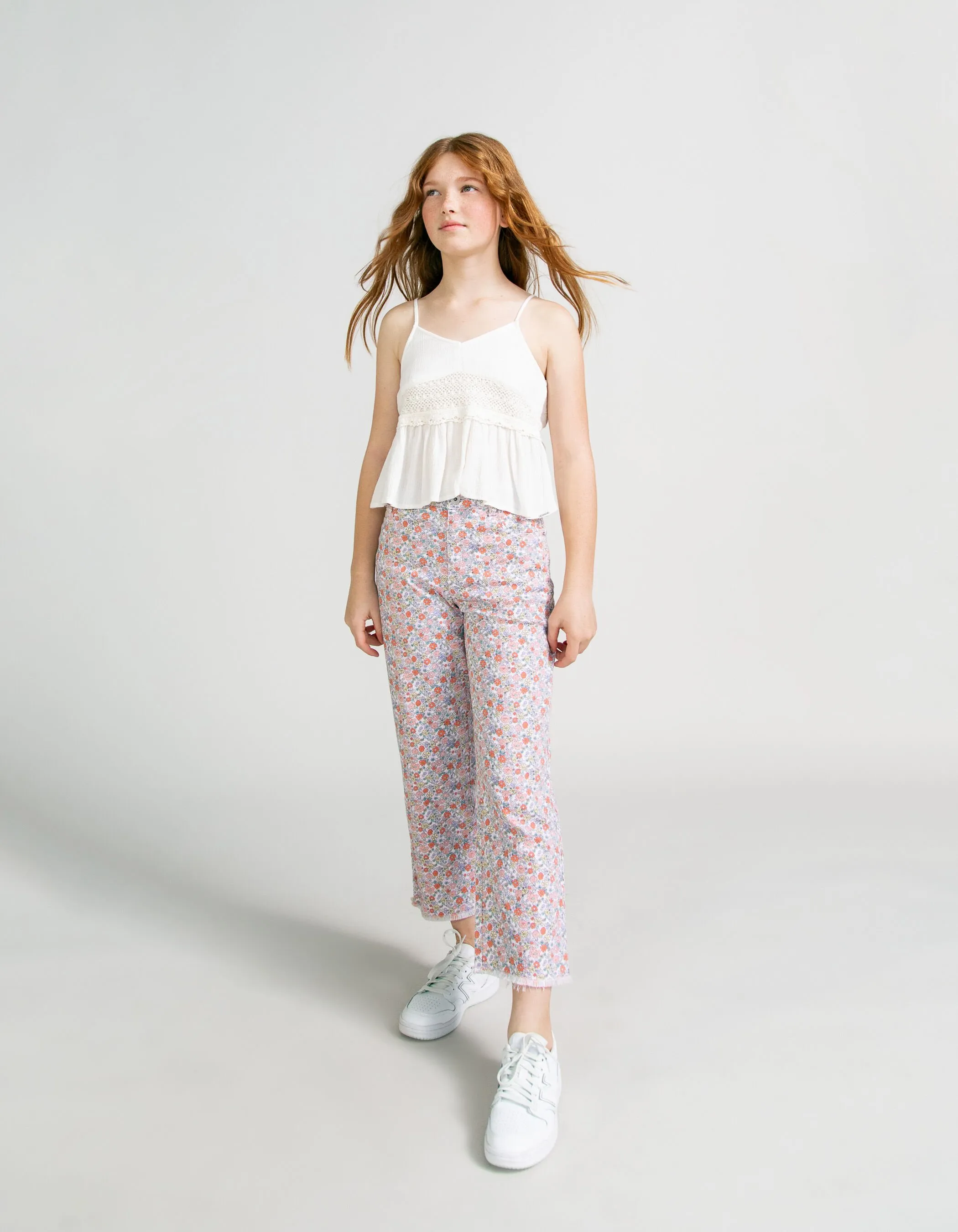 Jean WIDE LEG lilas imprimé flower power fille