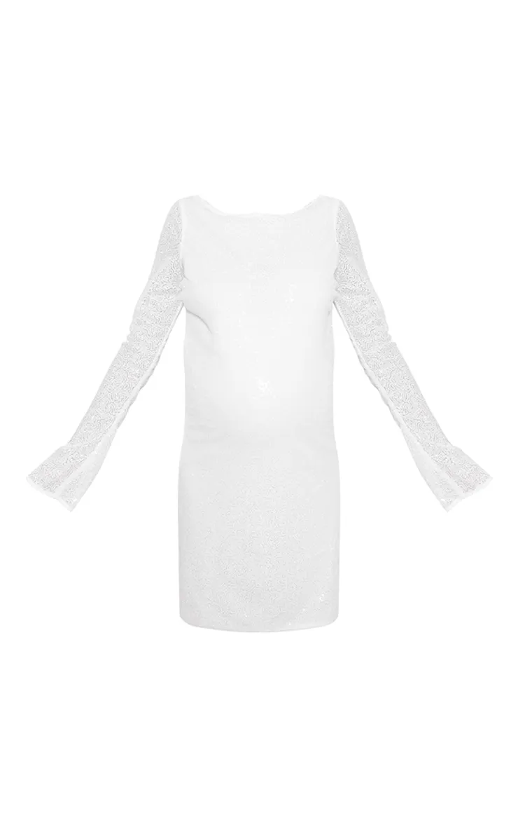 Maternité Robe de grossesse blanche à dos ouvert et détail sequins