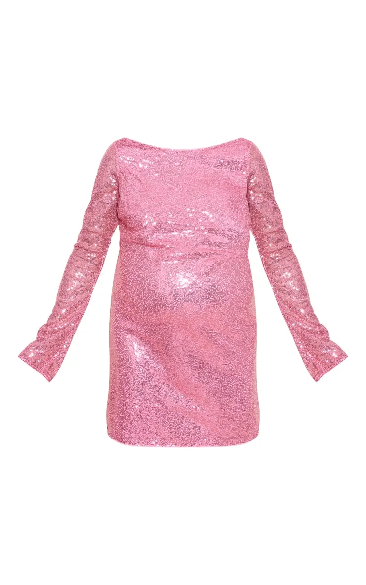 Maternité Robe de grossesse rose à dos ouvert et détail sequins