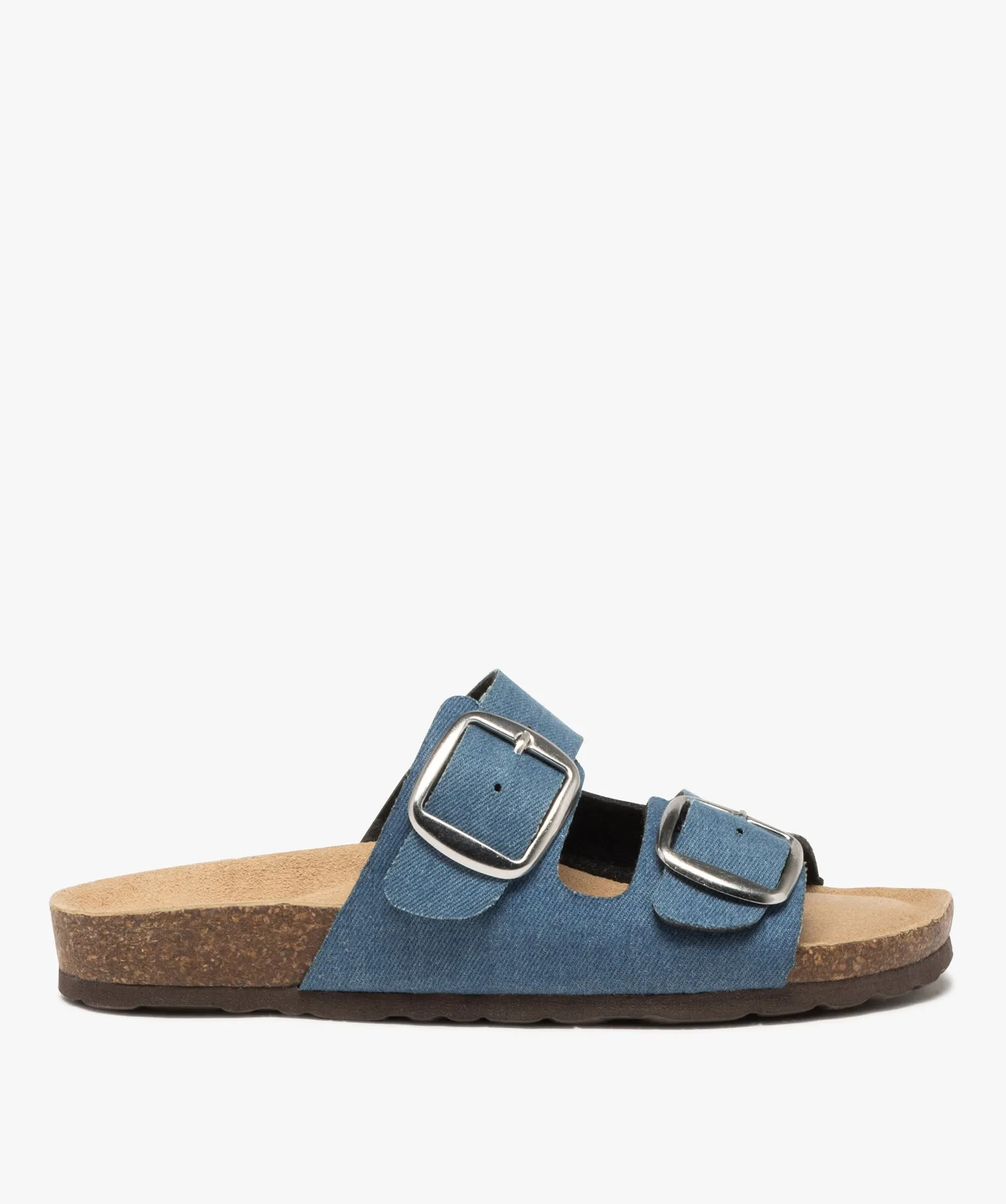 mules femme a double bride a boucles unies bleu standard sandales plates et nu-pieds