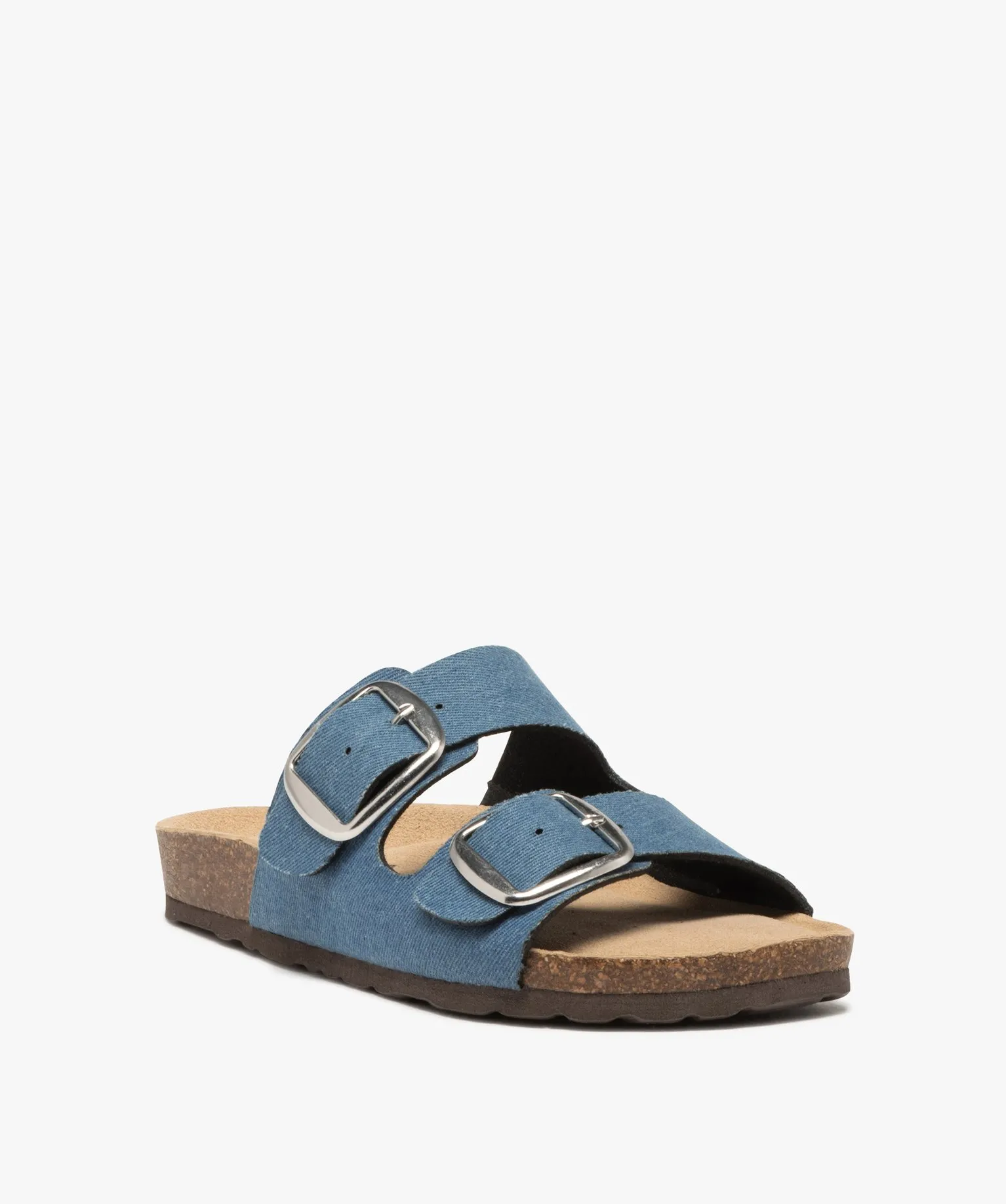 mules femme a double bride a boucles unies bleu standard sandales plates et nu-pieds