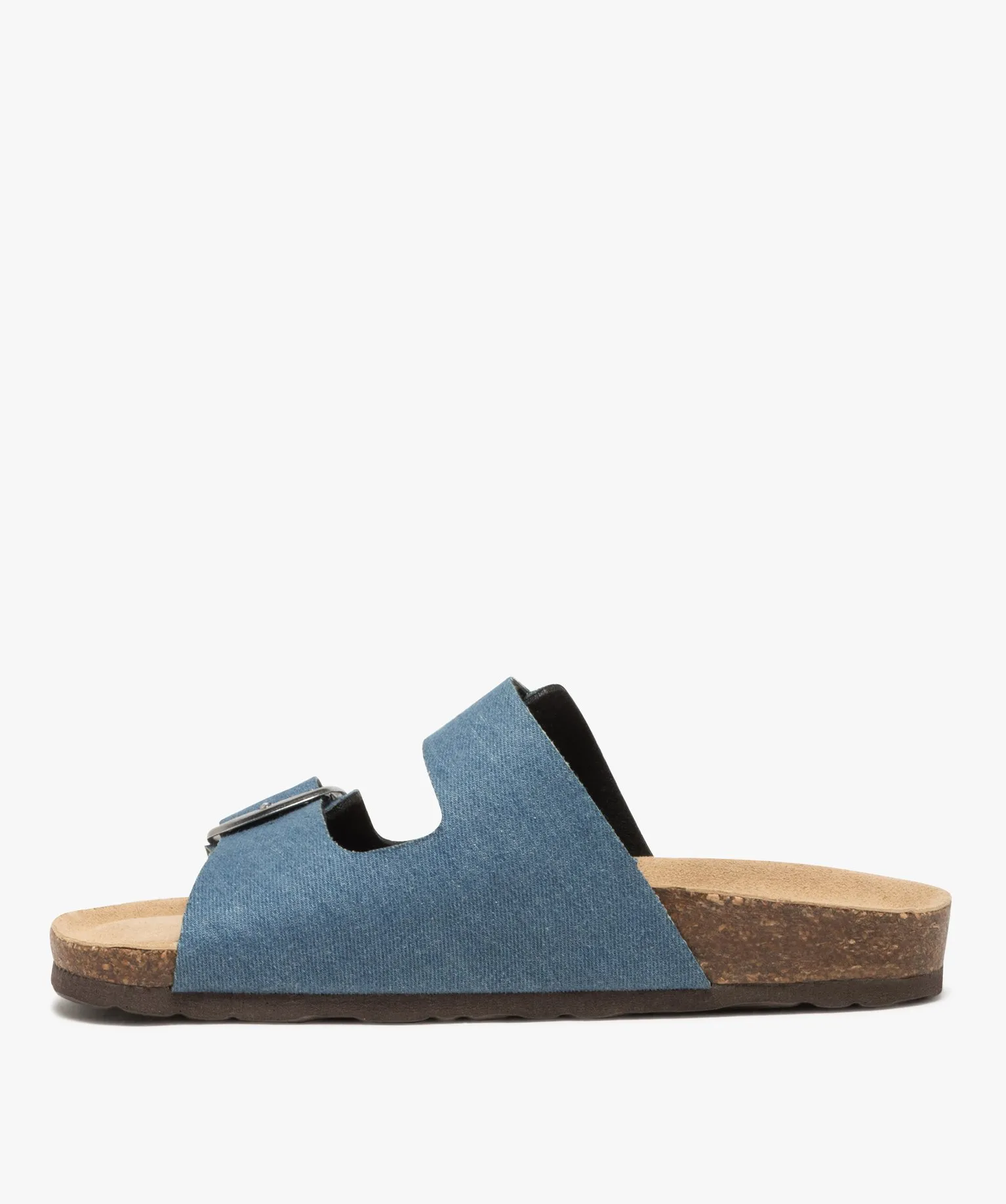 mules femme a double bride a boucles unies bleu standard sandales plates et nu-pieds