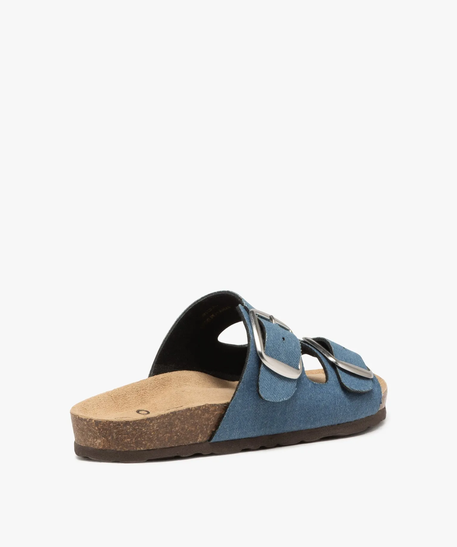 mules femme a double bride a boucles unies bleu standard sandales plates et nu-pieds