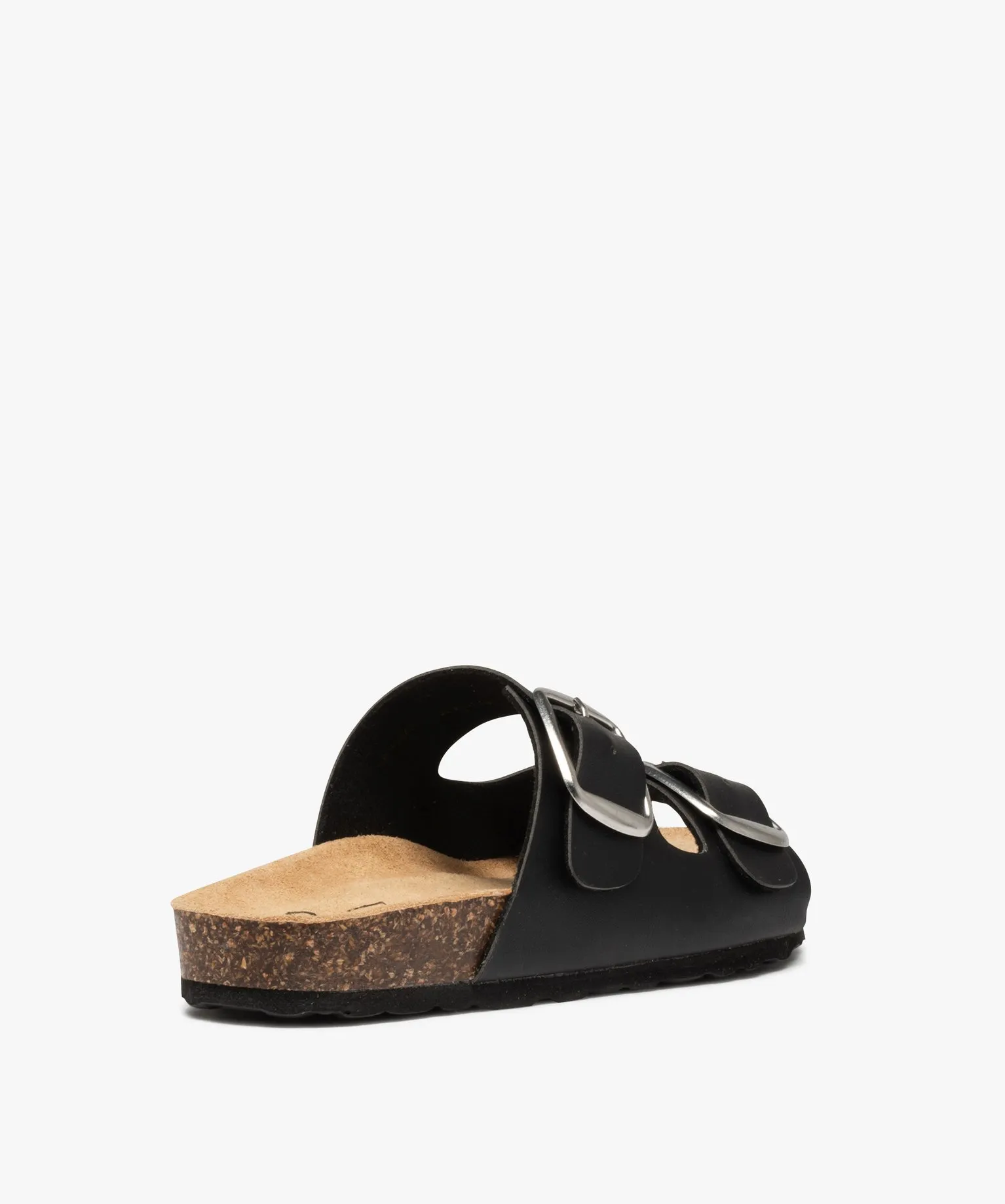 mules femme a double bride a boucles unies noir standard sandales plates et nu-pieds