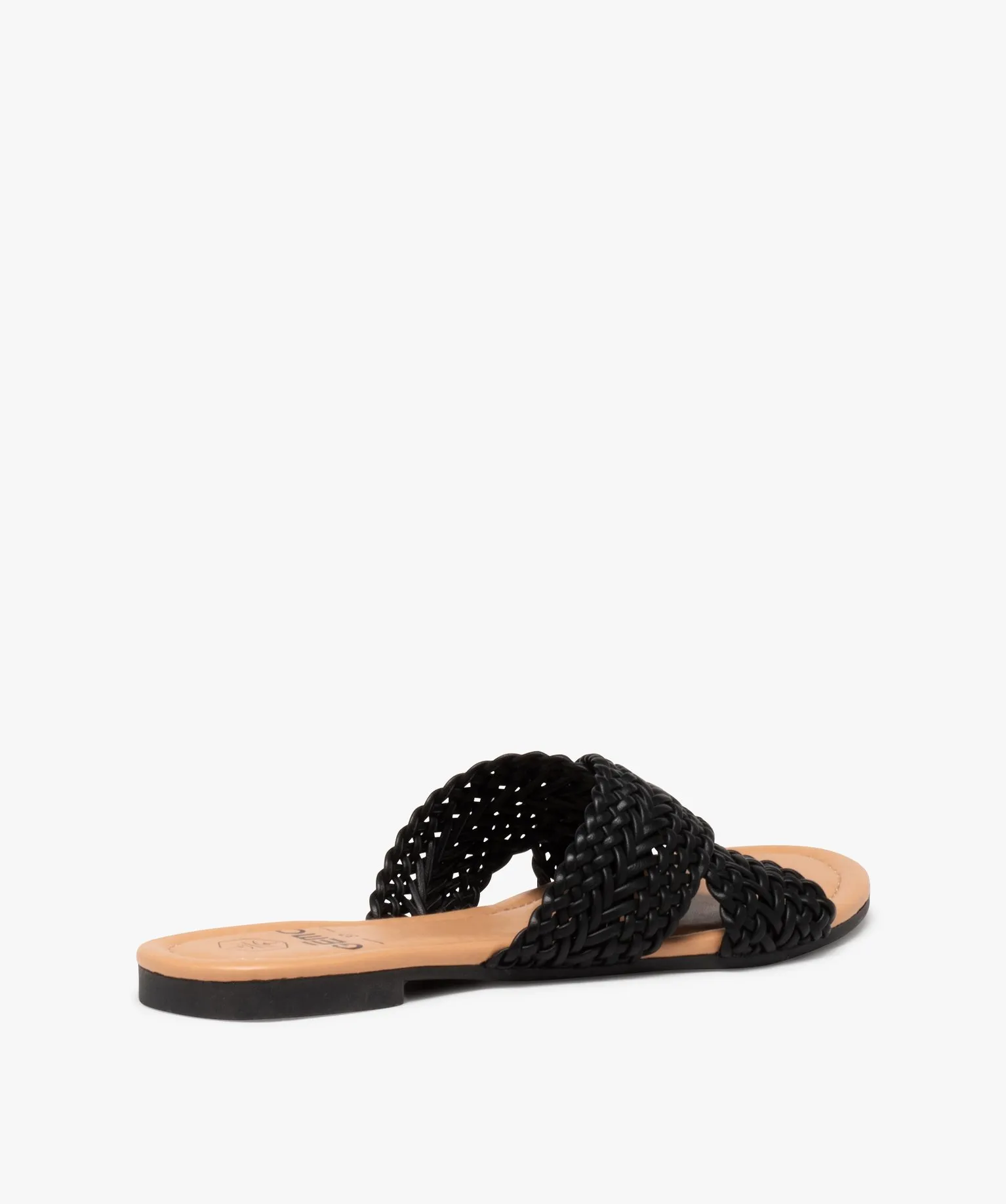 mules femme plates a brides unies tressees et croisees noir sandales plates et nu-pieds