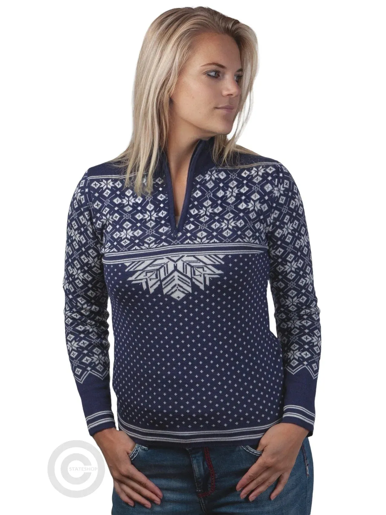 Nordic merino women sweater, blue