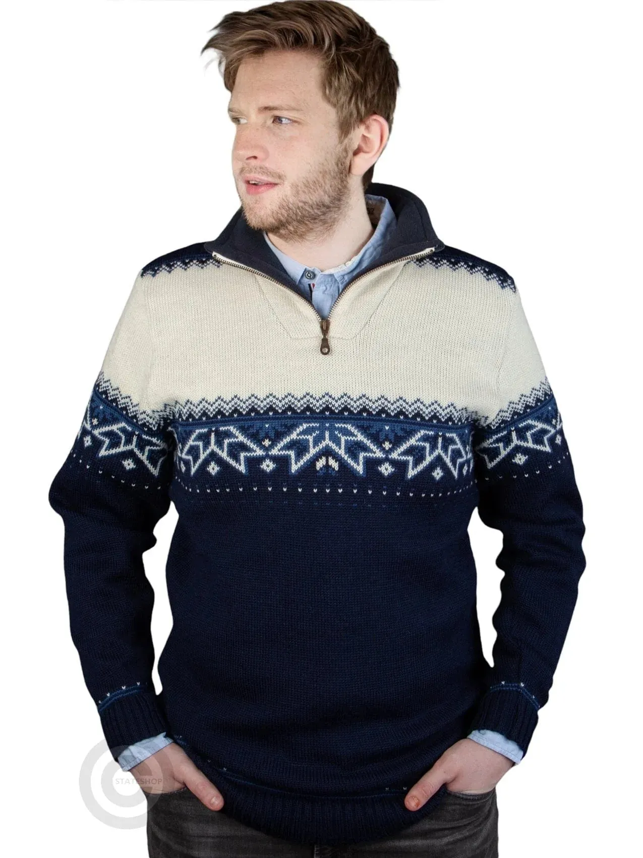 Nordic sweater with traditional star pattern, darkblue