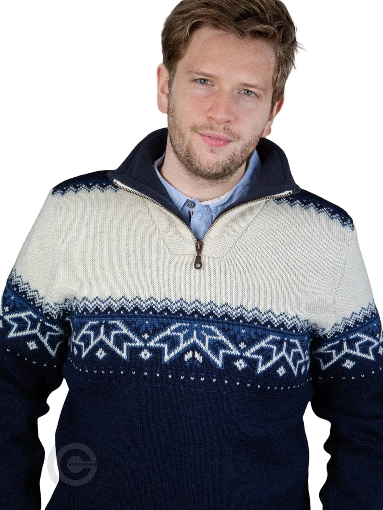 Nordic sweater with traditional star pattern, darkblue