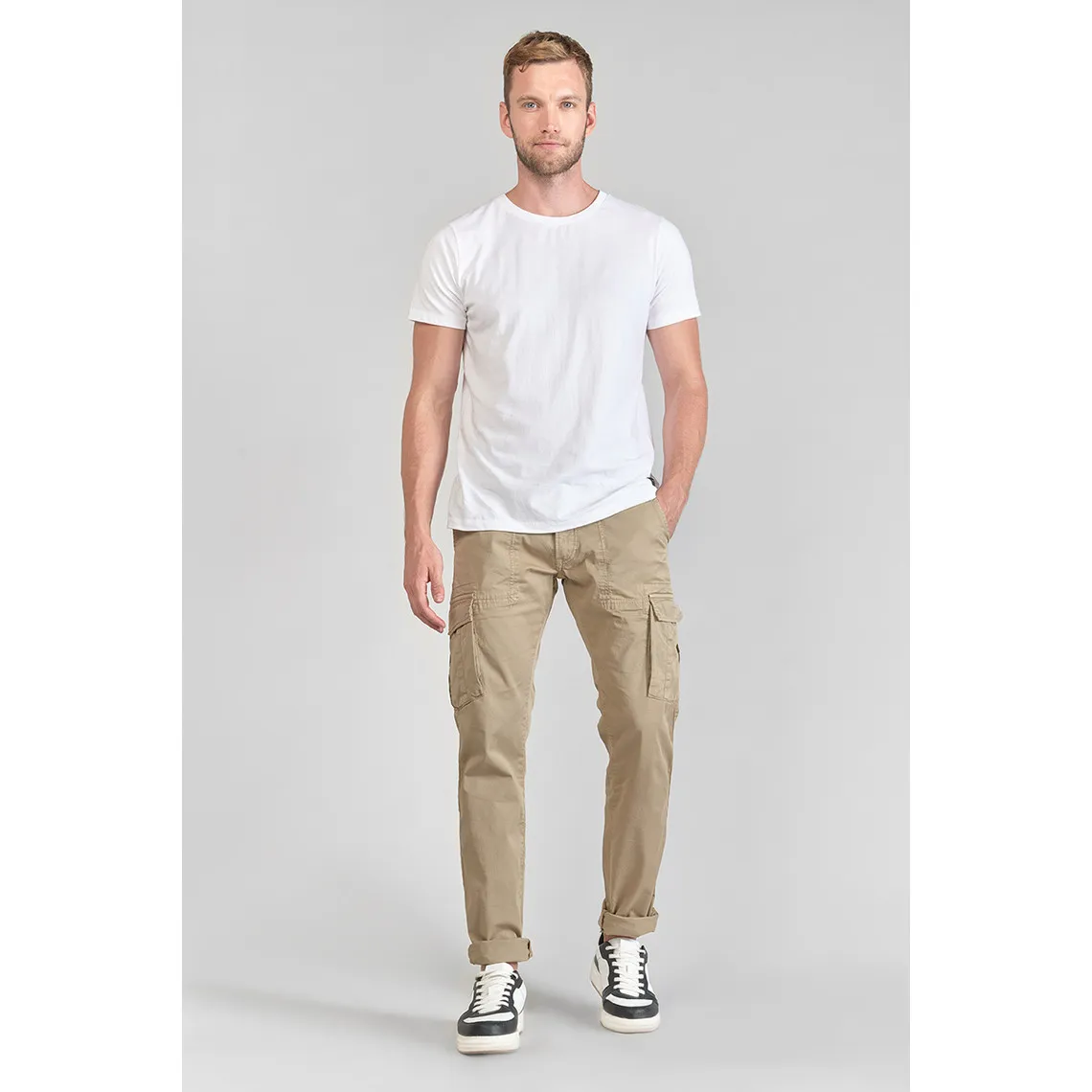 Pantalon cargo Lakme beige sable blanc en coton Le Temps des Cerises - Pantalon Homme sur MenCorner