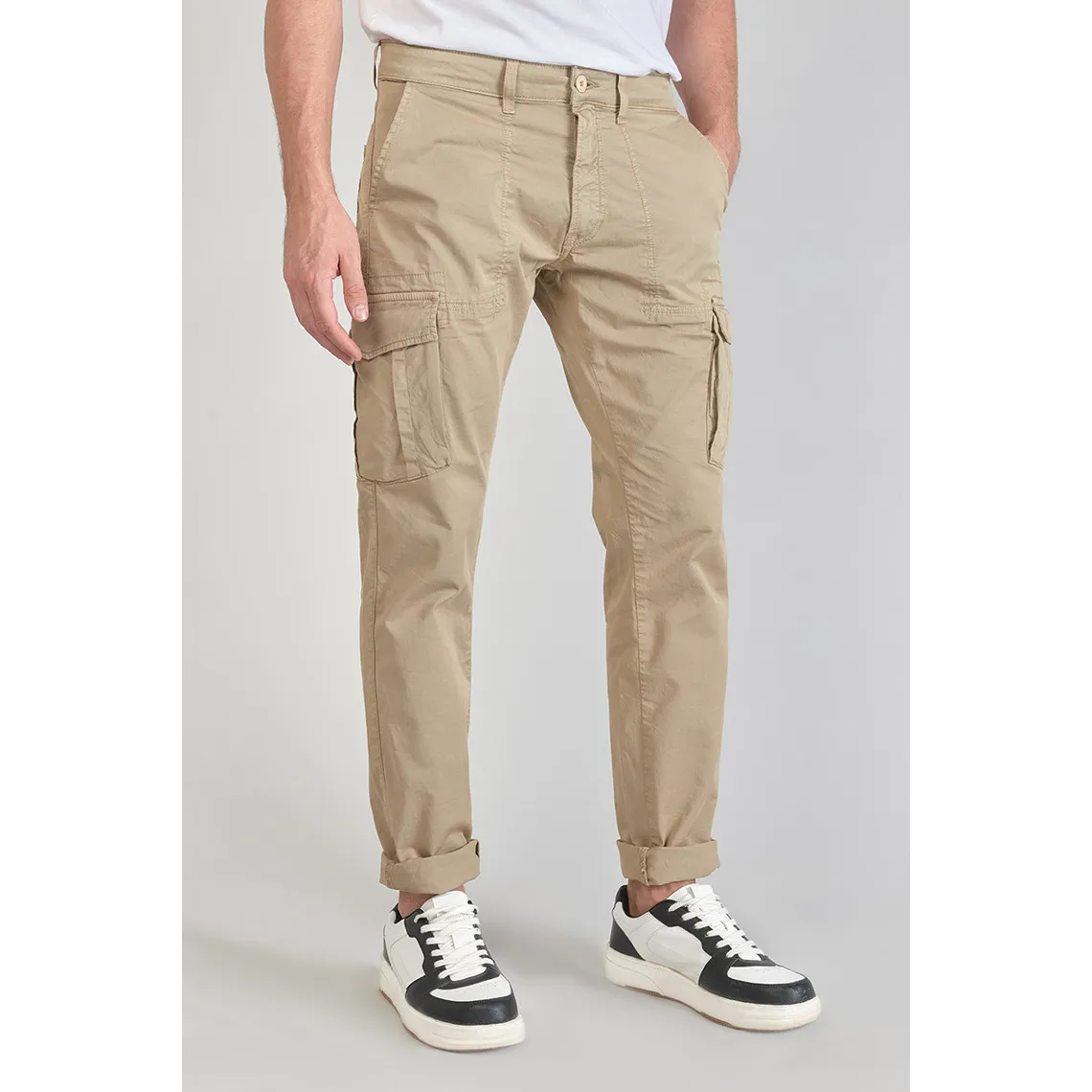 Pantalon cargo Lakme beige sable blanc en coton Le Temps des Cerises - Pantalon Homme sur MenCorner