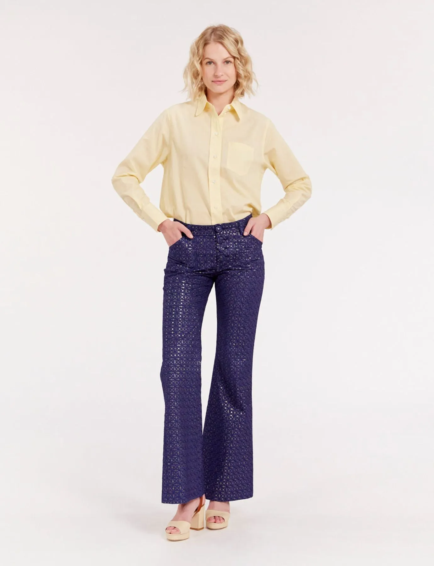 Pantalon Charlotte imprimé bleu marine