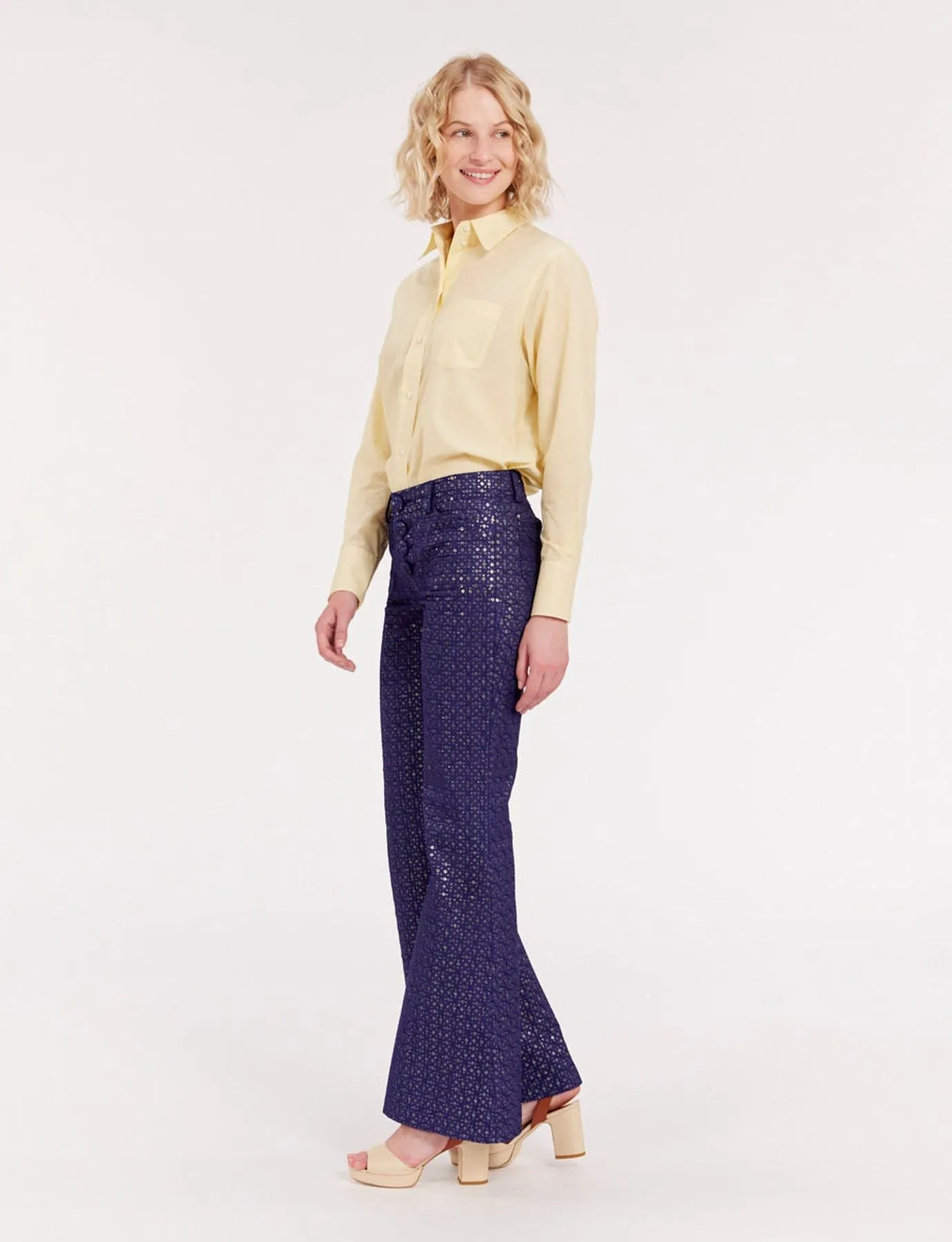 Pantalon Charlotte imprimé bleu marine