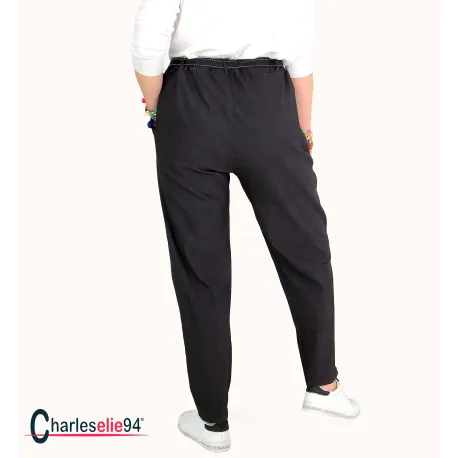 Pantalon ZAKA  femme grande taille ete noir