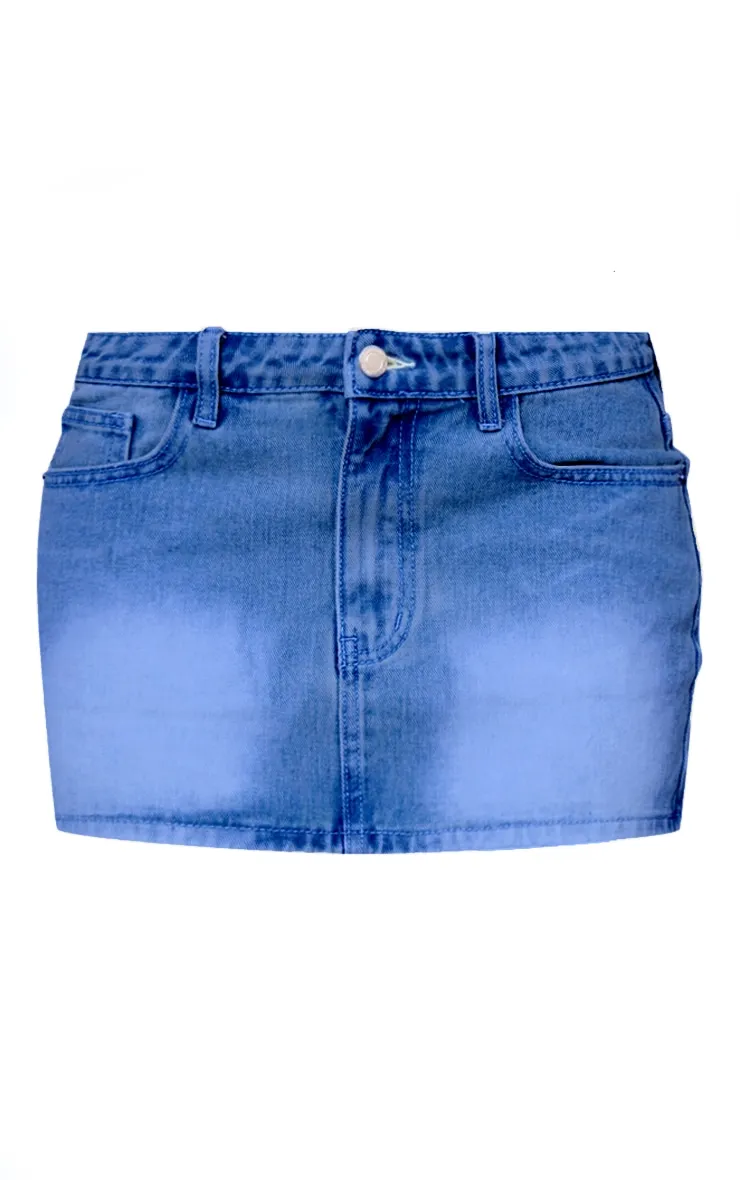 Petite Mini-jupe en jean bleu foncé délavé à taille basse