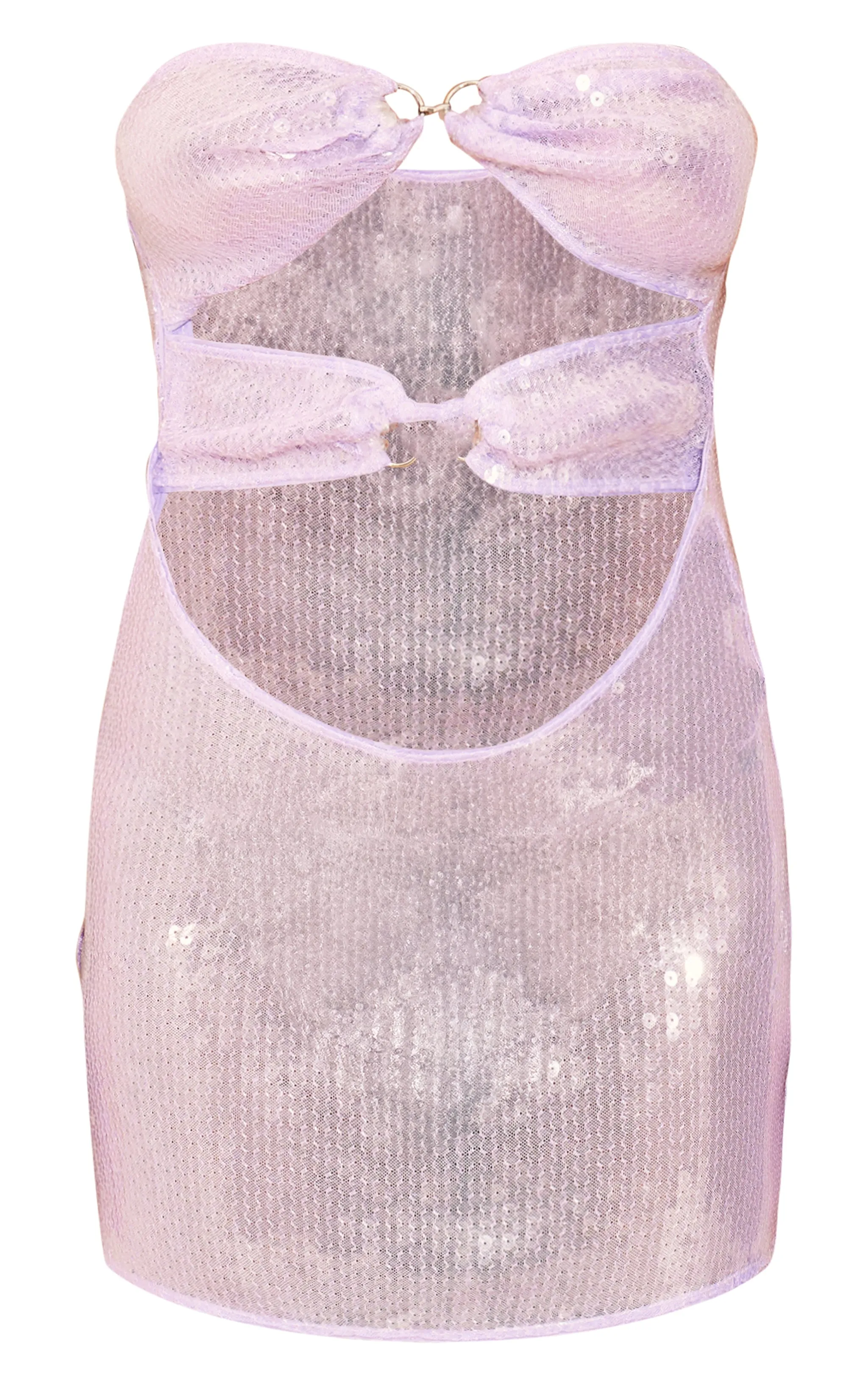 Petite Mini-robe bustier en sequins lilas à découpes