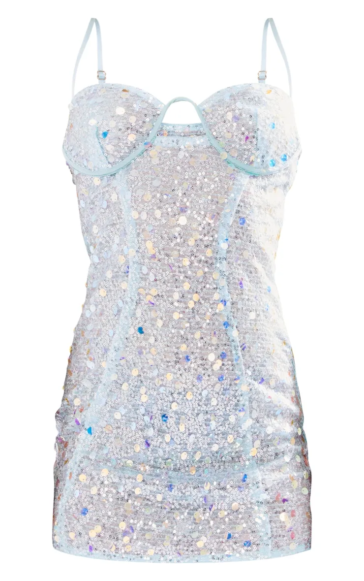 Petite Mini-robe en sequins bleus à détail sur le buste