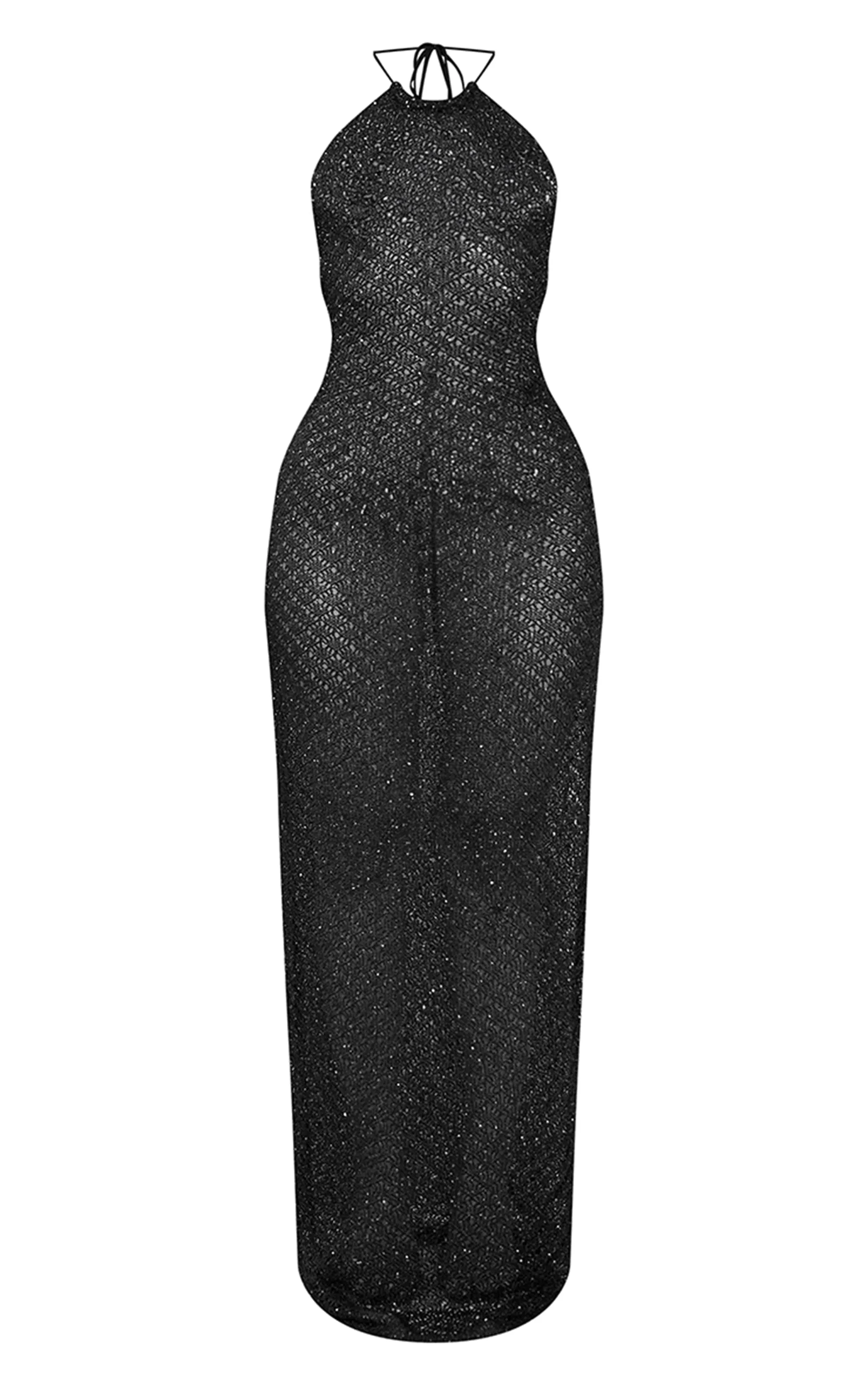 Petite Robe longue noire dos nu en maille tricot à sequins multicolores