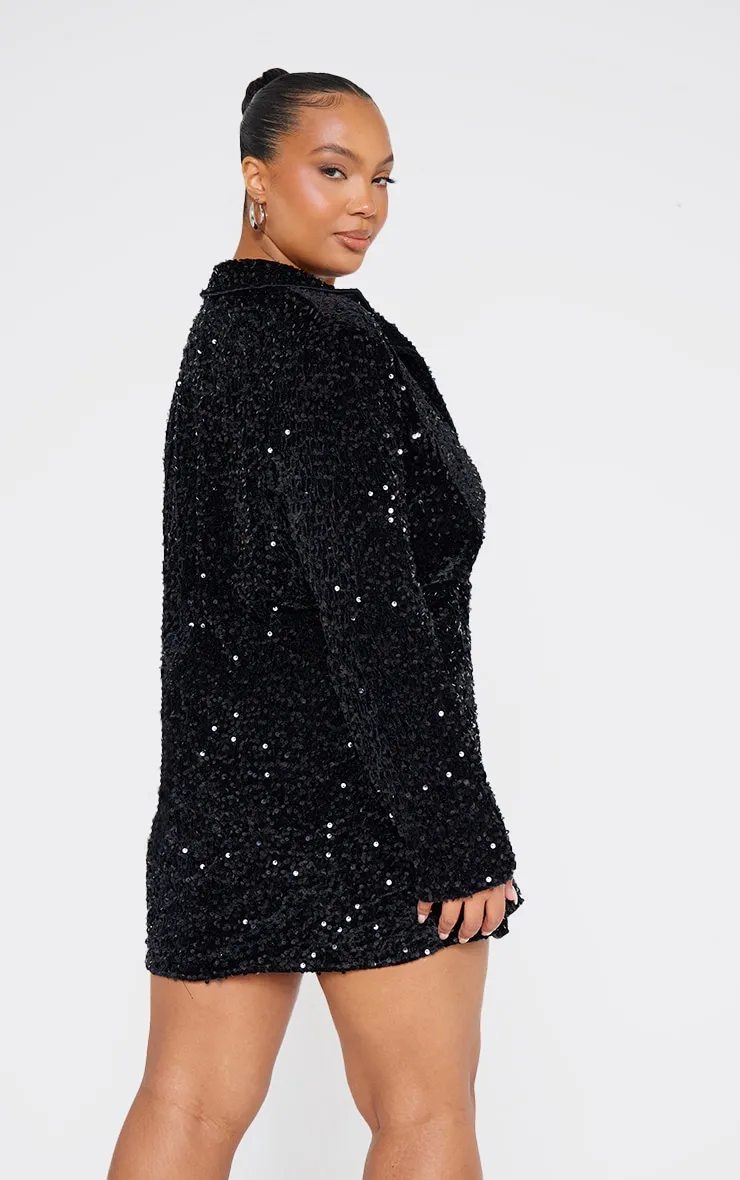 Plus Robe blazer en sequins noirs oversize