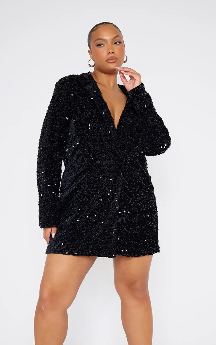 Plus Robe blazer en sequins noirs oversize