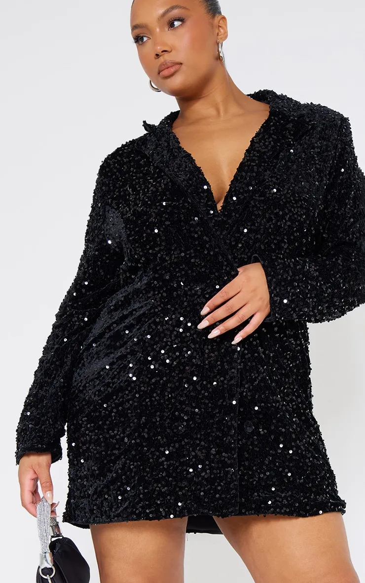 Plus Robe blazer en sequins noirs oversize