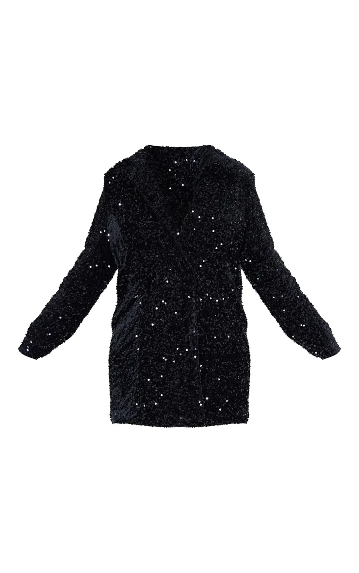 Plus Robe blazer en sequins noirs oversize