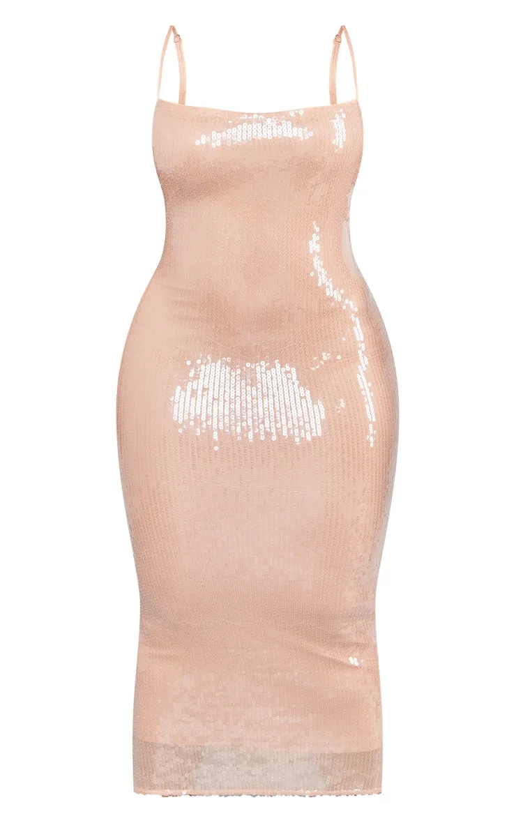 Plus Robe mi-longue en sequins nude à bretelles