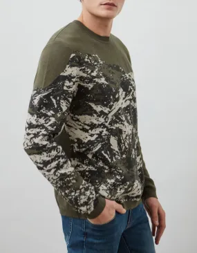 Pull sauge tricot visuel montagne Homme