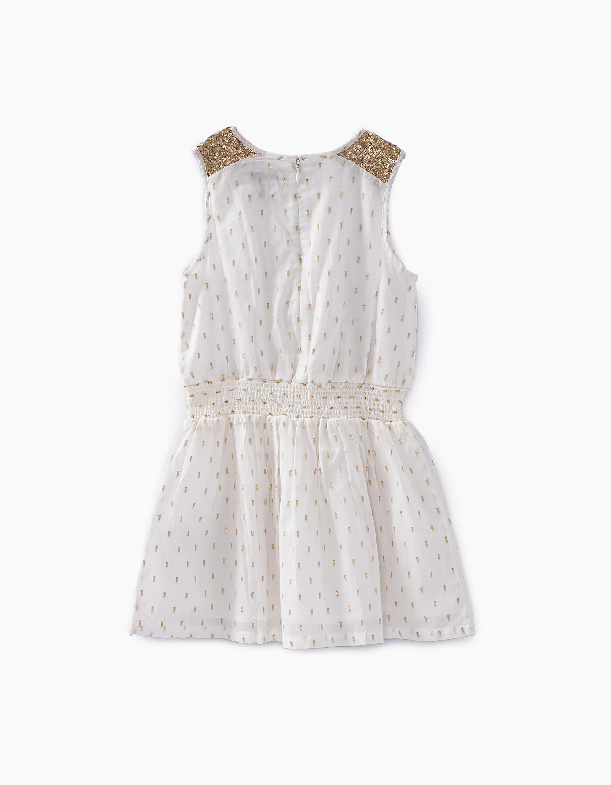 Robe blanc cassé foil et sequins dorés fille