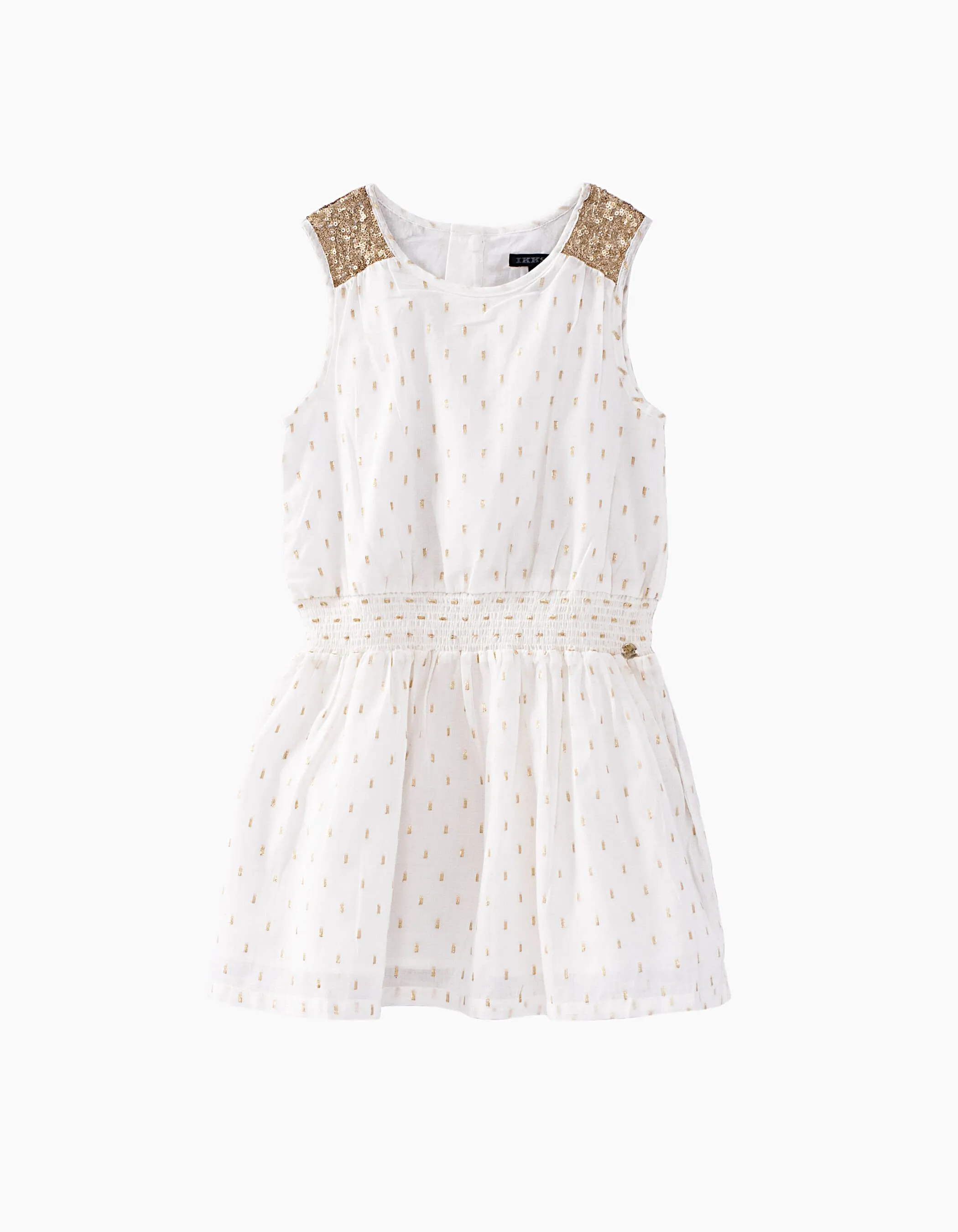 Robe blanc cassé foil et sequins dorés fille