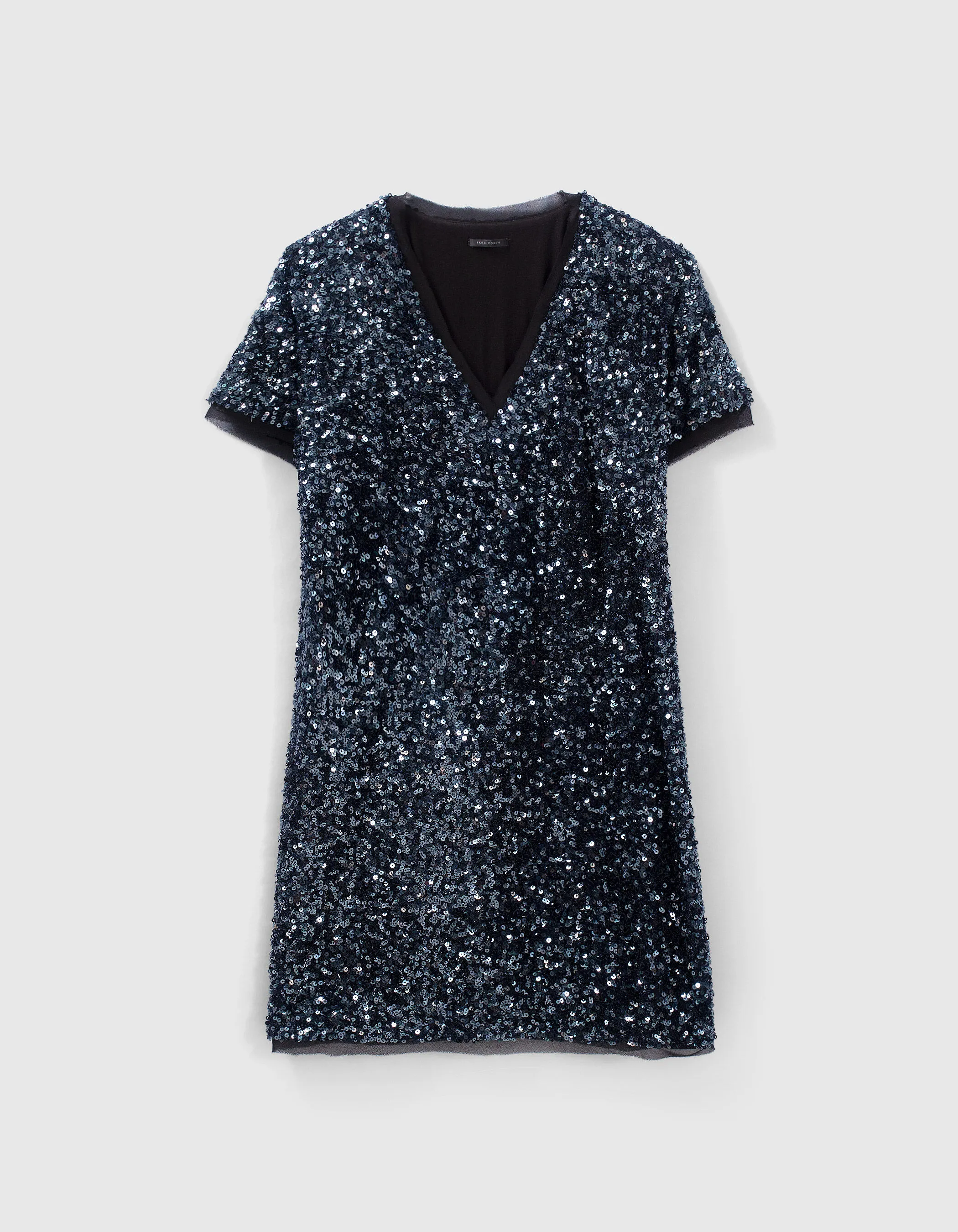 Robe bleue brodée sequins réversible Femme