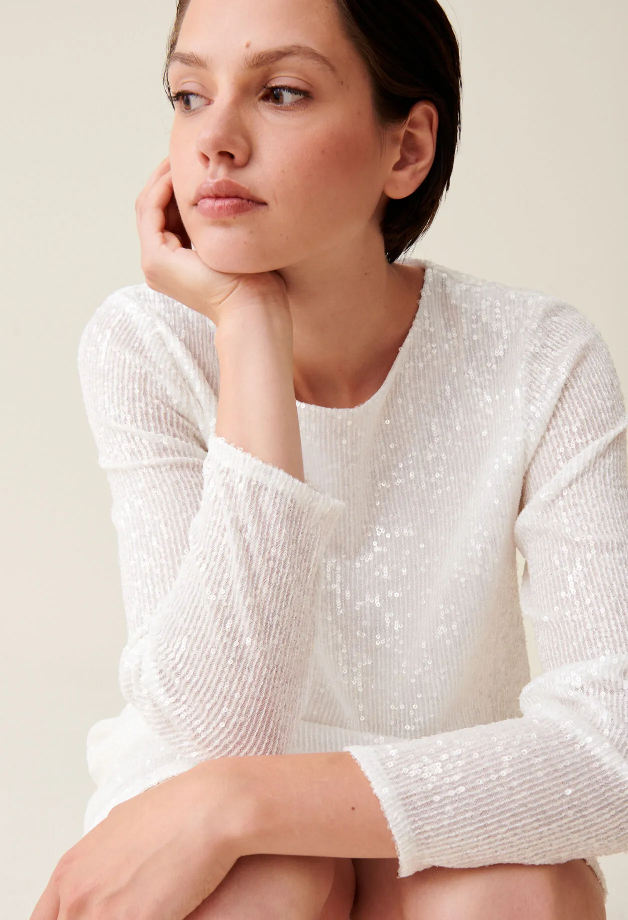 Robe courte Rififi sequins écrue | Claudie FR