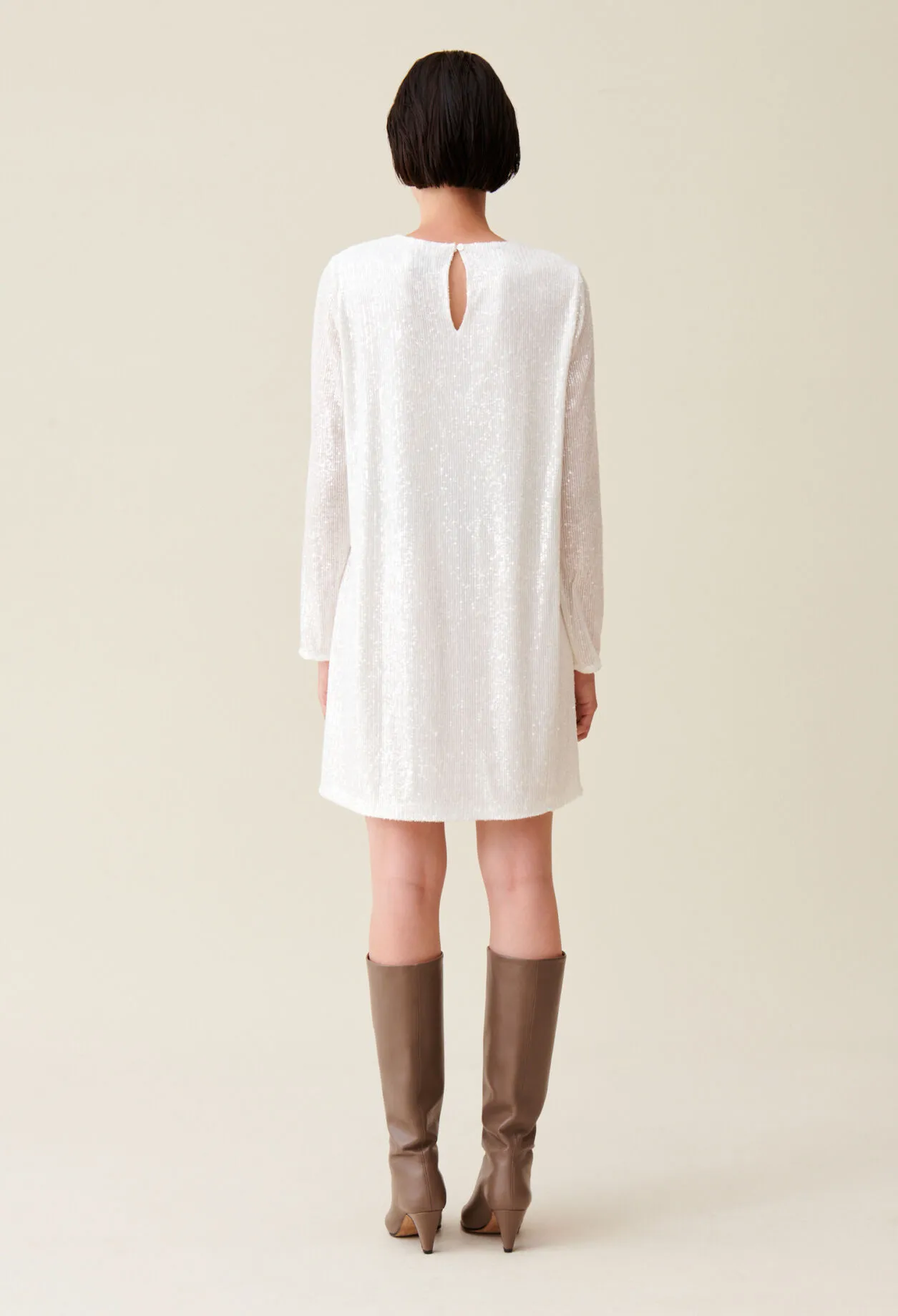 Robe courte Rififi sequins écrue | Claudie FR